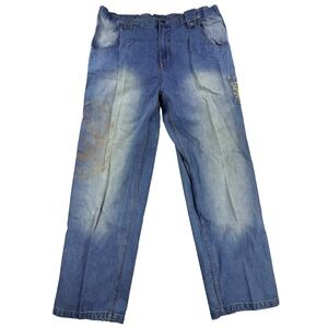 Mens Competition Y2K Grunge Blue Denim Jeans 42x32 Worn Streetwear Skate Baggy